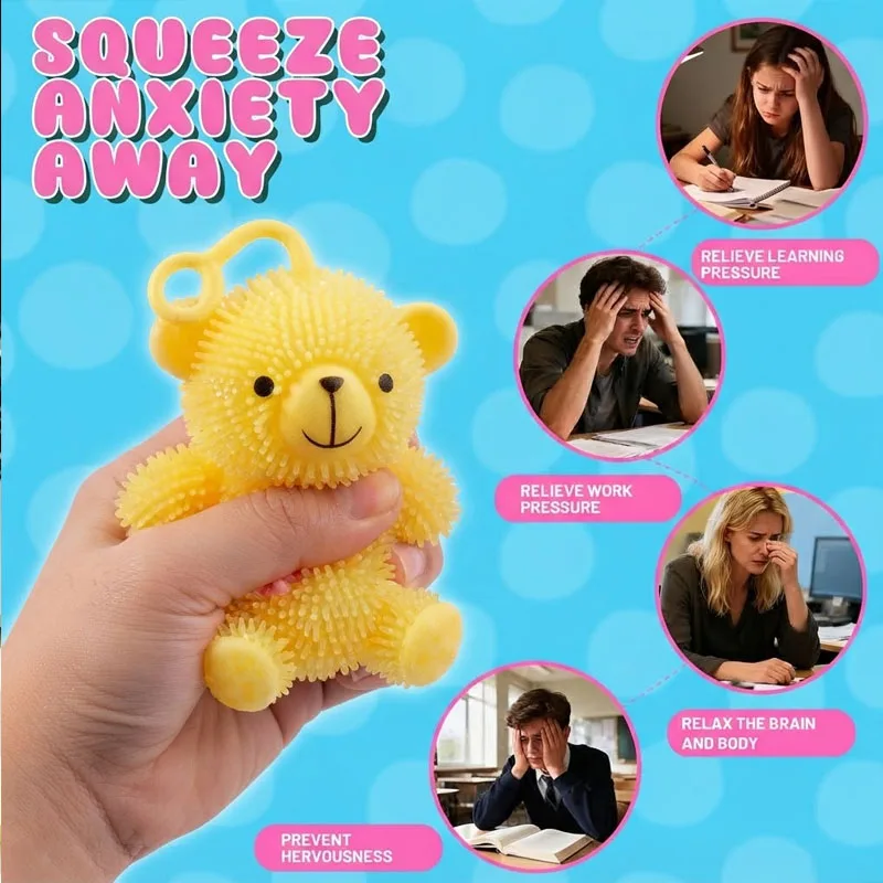 12-24PCS Bouncy Bear Squeeze Toy Light Up Stress Reliever Calming Sensory Bow Cute Novelty Portable for Adults Office Playroom