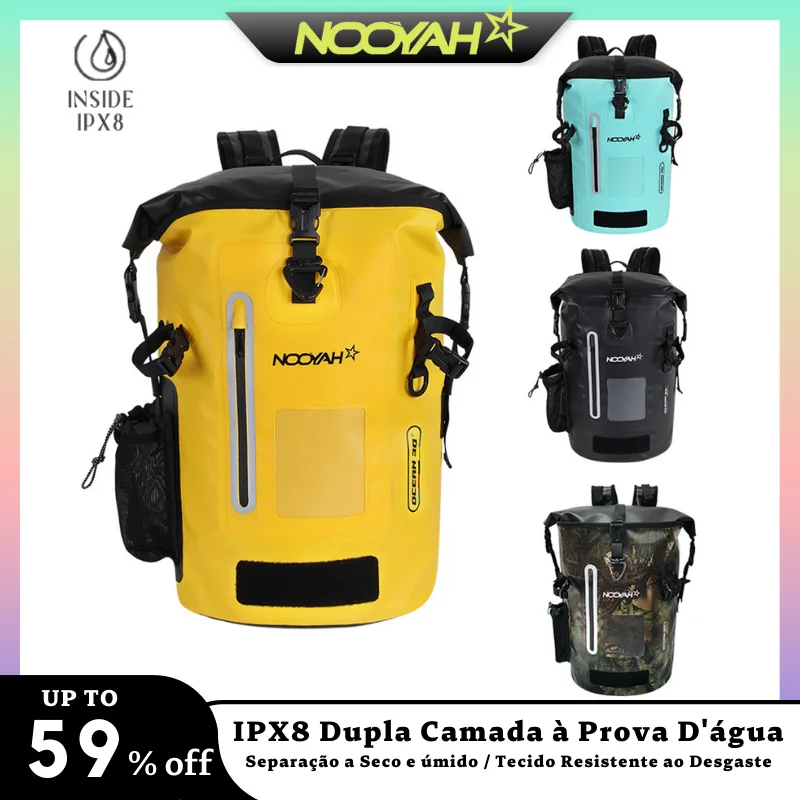 NOOYAH Waterproof Dry Bag IPX8 Roll-Top Closure Waterproof Backpack Fishing Bag Double Layer Rucksack Outdoor Sport Dry Backpack