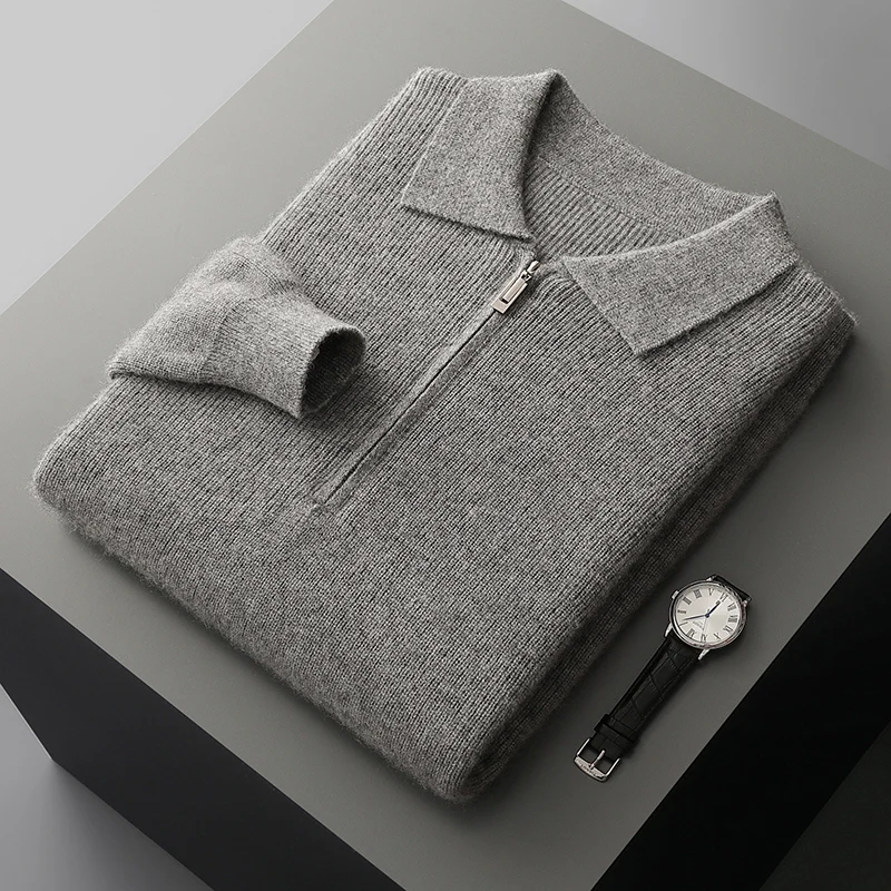 

New Product Men's Sweater 100% Merino Wool Sweater Men's POLO Collar Knitted Pullover Casual Business Warm Sweater Autumn/Winter