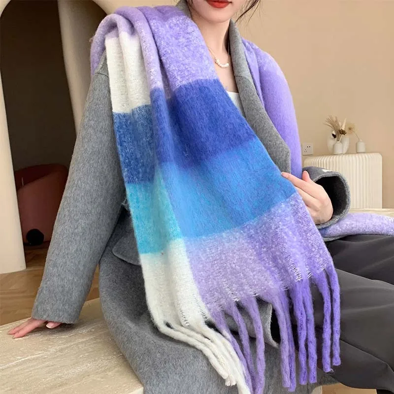 New Popular Scarf Women Thickened Colorful Plaid Tassel Warm Neck Shawl Fashionable and Versatile Outwear Female