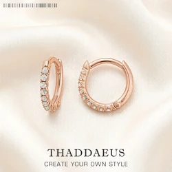 French Setting Stone Rose Gold Hinged Hoop Earrings Europe Fine Jewerly For Women Romantic Gift In Solid 925 Sterling Silver