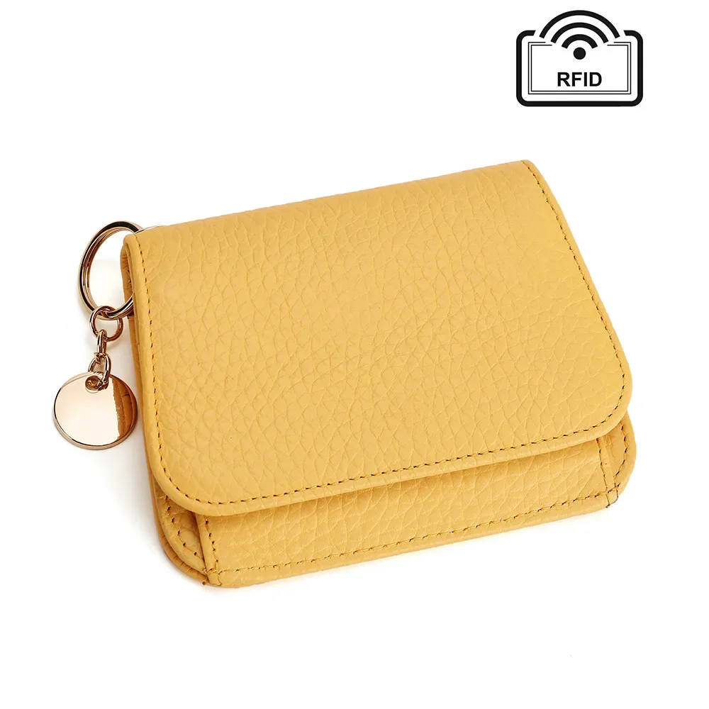 Korean Version of Women's Wallet Genuine Leather, Short Ins Cowhide RFID High-end Sense Card Bag Zipper Change Bag Foreign Trade