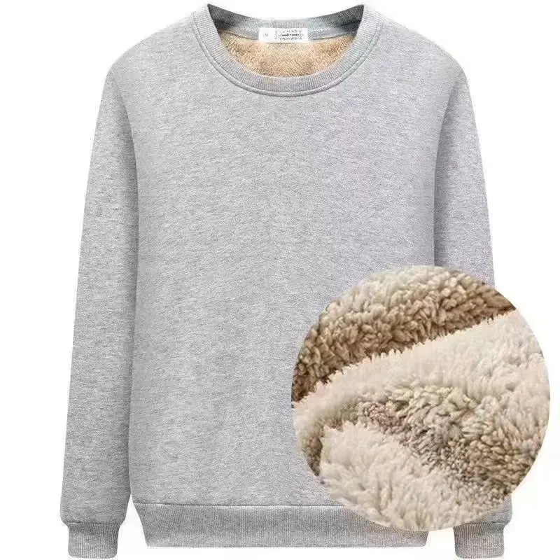 Winter Fleece Pullover Lambs Wool Keep Warm Underwear Men Sweatshirts Solid Color Thickened Warm Long-sleeved Tops