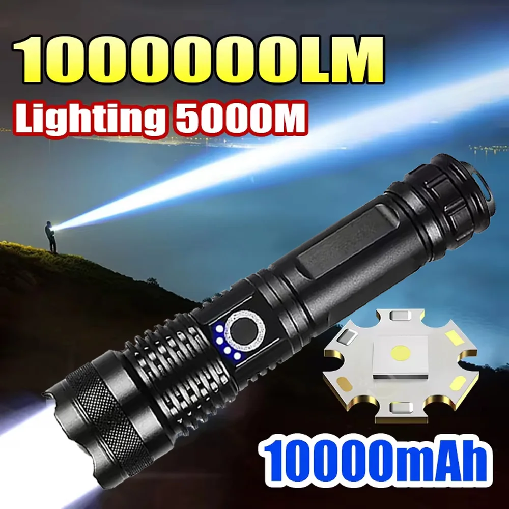 

High Power 500W LED Flashlight Type-C USB Rechargeable Tactical Torch 2500M Long Range Ultra Powerful Flashlight Camping Lantern