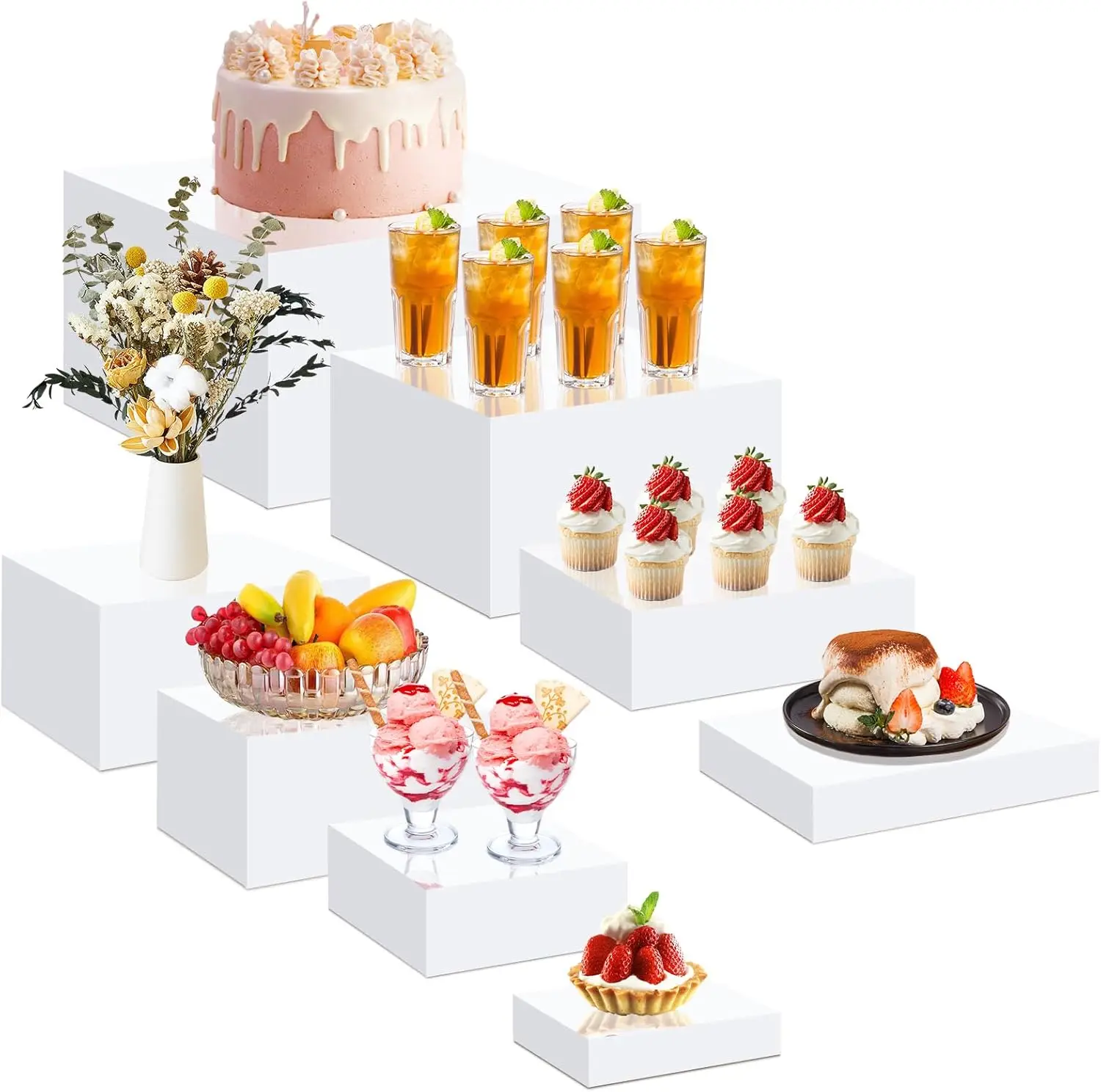 

Acrylic Cube Display Nested Riser Buffet Table Food & Dessert Collection Stand Floor Style for Wedding & Party Use