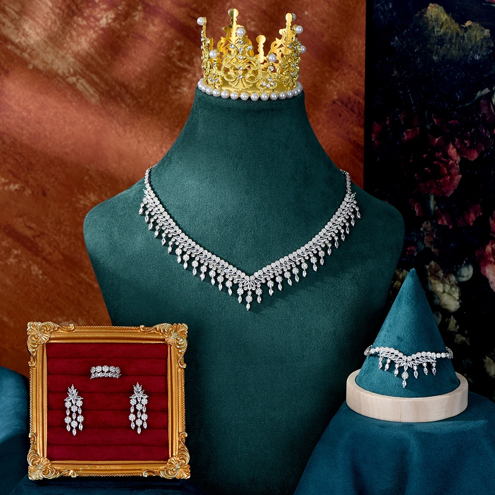 

HIBRIDE Classic light luxury jewelry sliver color necklace earrings bracelet women dress decoration wedding holiday gift L-3