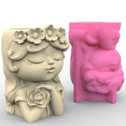 Angel Girl Flower Pot Silicone Mold Concrete Candlestick Resin Mould DIY Succulent Planter Molds Craft Home Decorations Y08E
