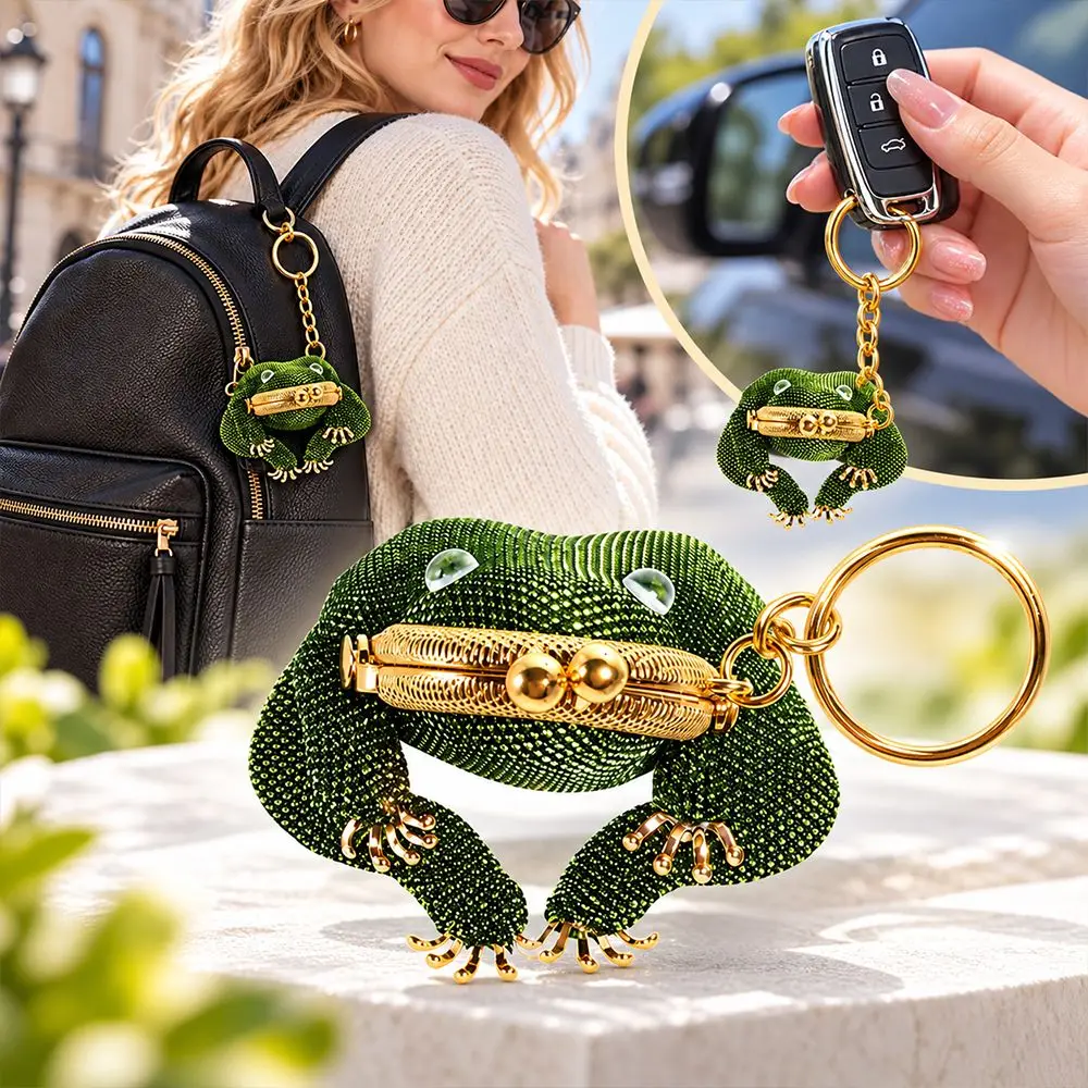 Gifts Mini Charming Frog Coin Purse 3D Cartoon Style Beaded Earbud Storage Pouch Kiss Lock Closure Frog Keychain Pouch for Girls