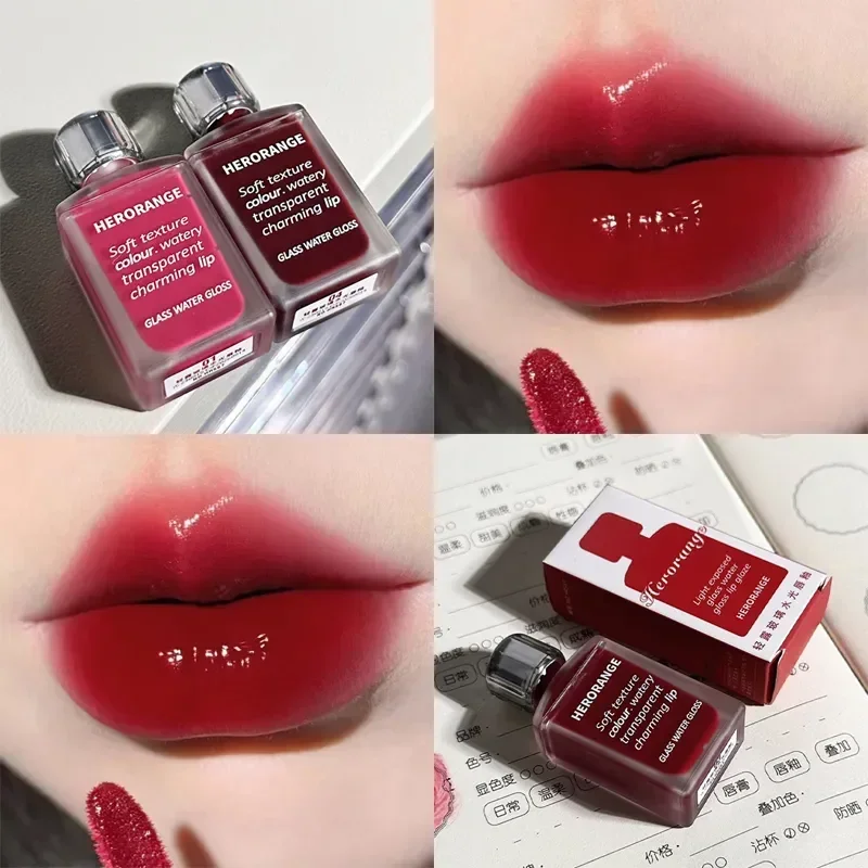 HERORANGE Mirror Lip Glaze Lip Gloss Long-Lasting Non-Fading Hydrating Liquid Lipstick with Watery Texture Korea Makeup Cosmetic