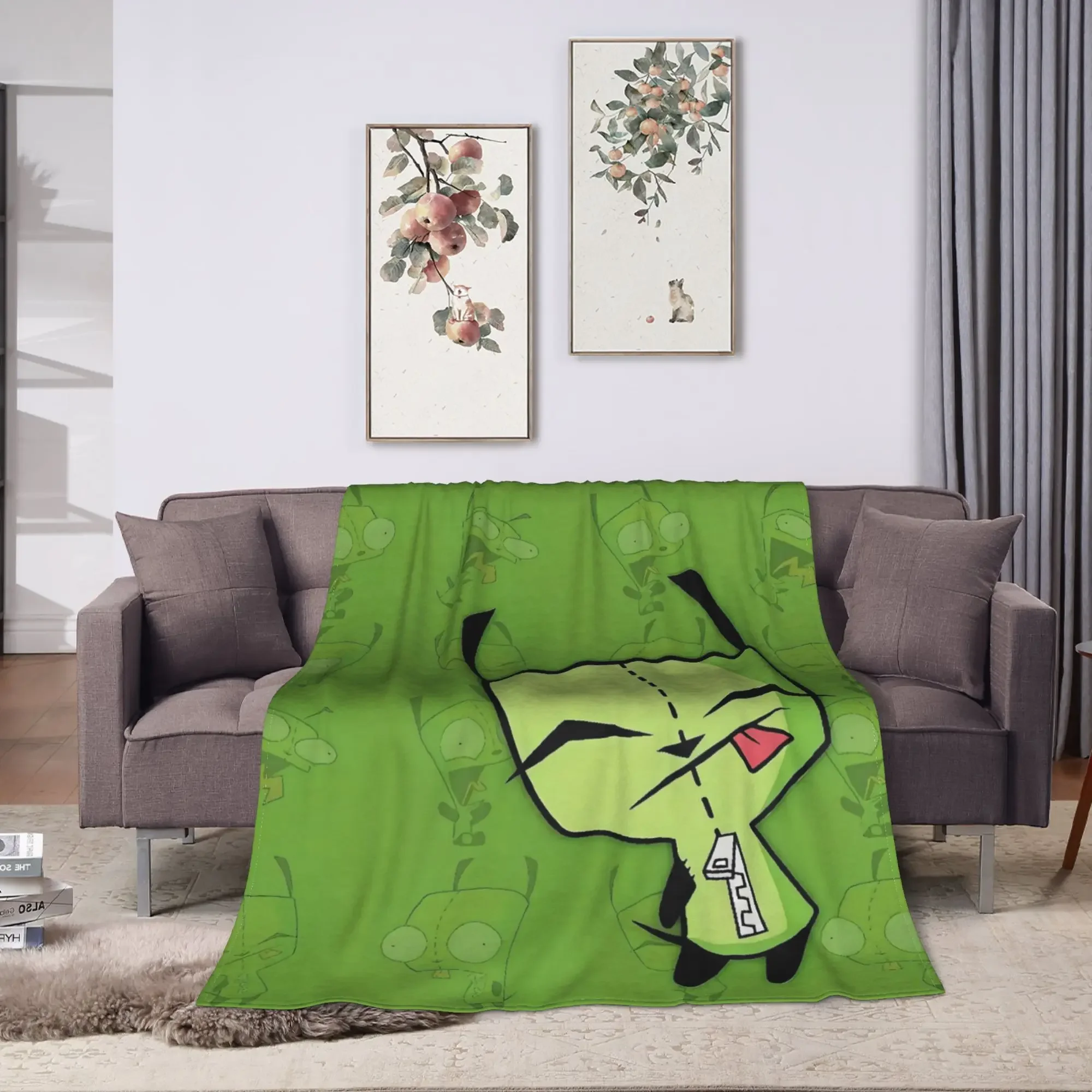 Invaders Zims Cartoon Flannel Blanket  Soft Durable Throw Blanket for Bedroom Travel Graphic Bedspread Sofa Bed Cover