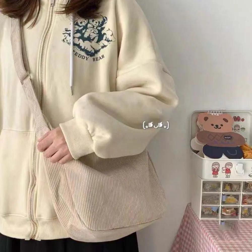 

Large Capacity Corduroy Shoulder Bag Korean Style Cotton Cloth Solid Color Shoulder Bag Tote Bag Handbag Handbag with Pendant