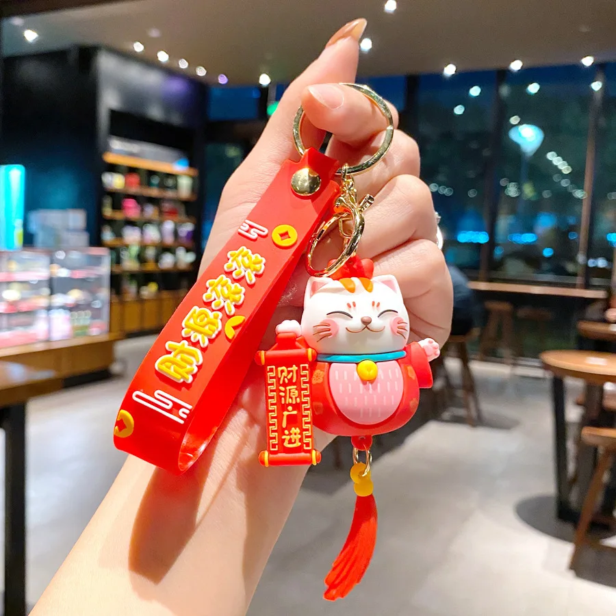Handmade DIY Craft Rhinestone Lucky Cat Tassels Cartoon Cat Keychain Cute Bag Charm Holder Cartoon Resin Key Chain K4885