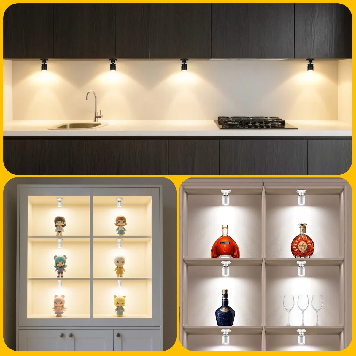 10PCS 6PCS Set Integrated Spotlight Downlight With Dimmable Touch Sensor Panel Switch EU-220V US-110V For Cabinet Showcase Shelf