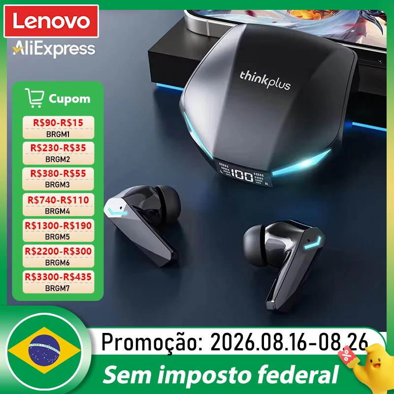 Escolha Fones de ouvido Lenovo XT53 sem fio Bluetooth 5.4 com baixa latência para jogos Fones de ouvido com tela de LED para redução de ruído Xiaomi