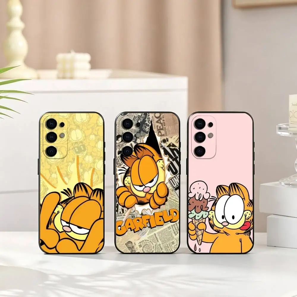 Lazy Cute G-Garfield Cat Gift Phone Case Black Silicone Soft For Samsung S25,S24,S21,S22,S23,S30,Ultra,S20,Plus,Fe,Lite