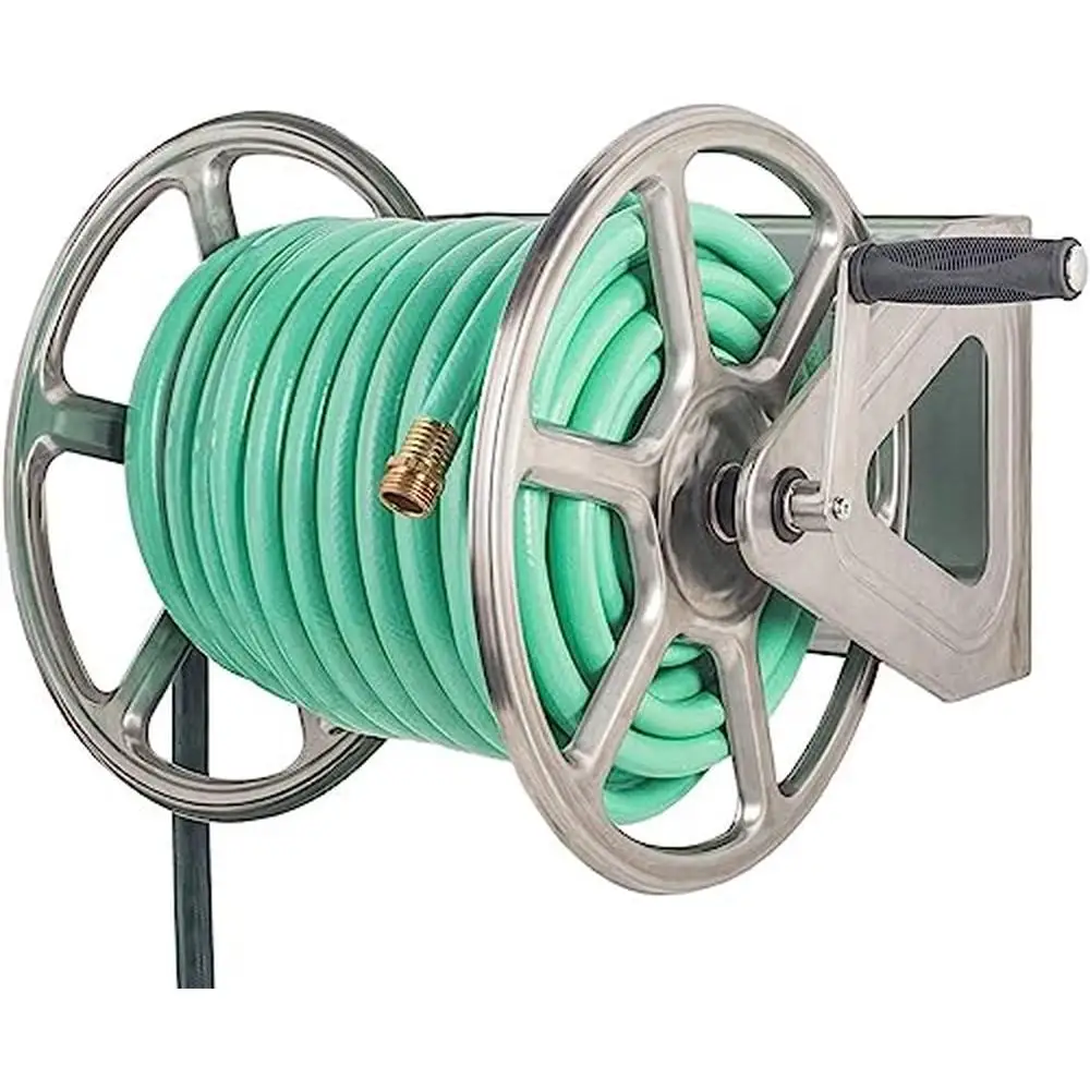 Stainless Steel Garden Hose Reel 200ft Capacity Wall/Floor Mount