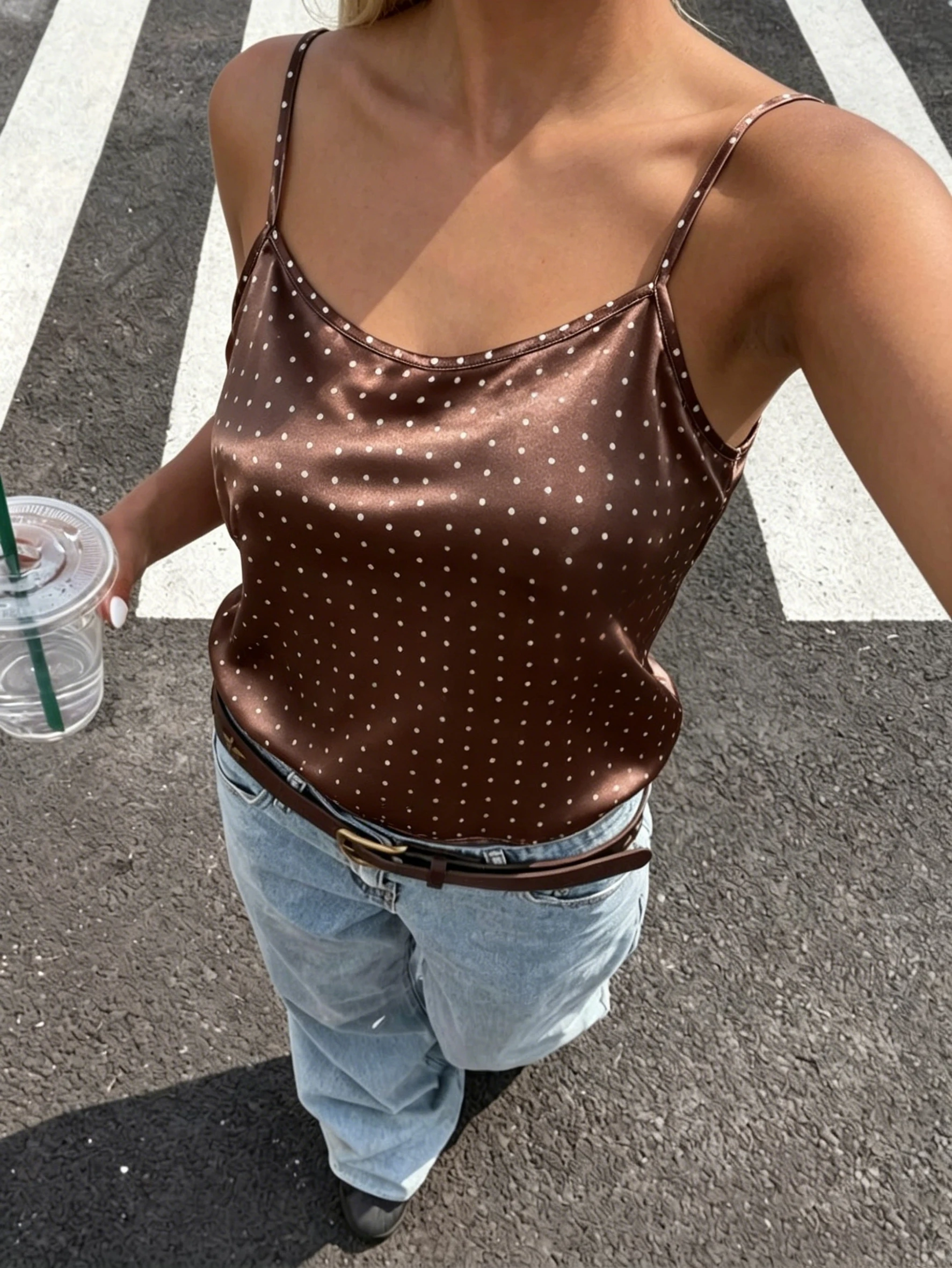 New Women's Polka Dot Pajamas Top Sleeveless Round Neck Sleepwear Fashion and Versatile for Home Wear or Daily clothing