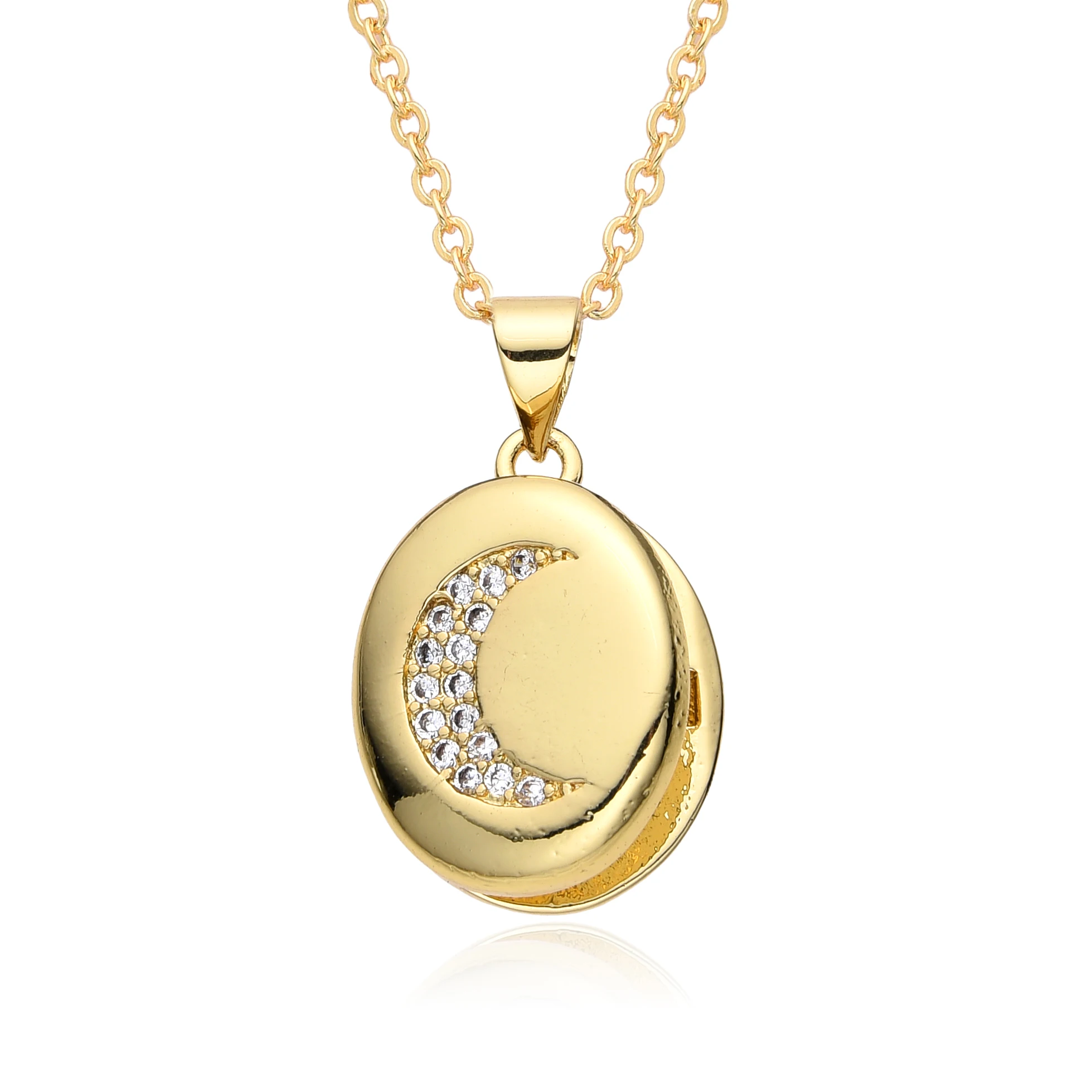 Gold Color Round Moon Star Charms Oval inlaid CZ Open Closed Photo Box Y2k Necklace for Women Choker Pendant Jewelry Accessories