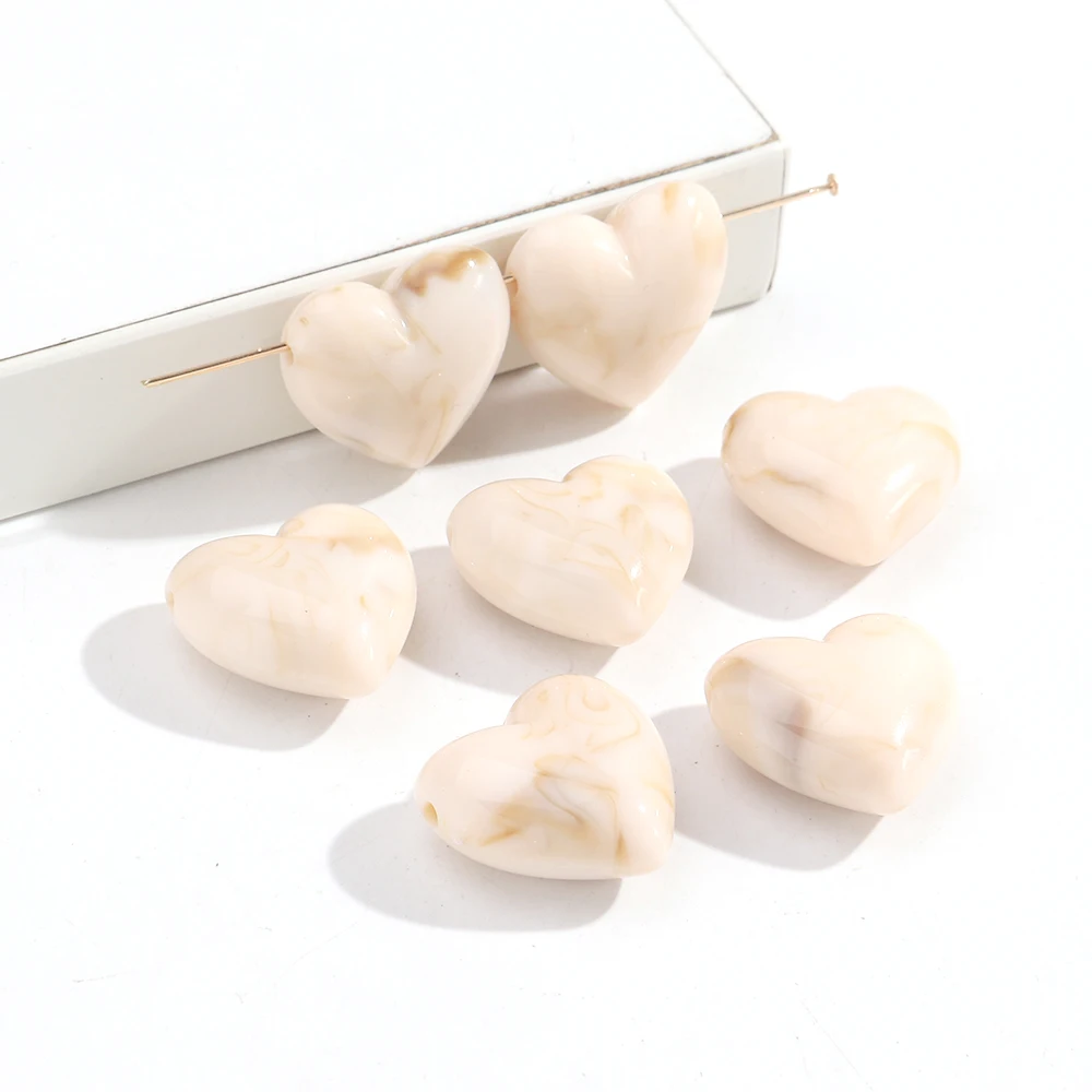 15 stks/partij Marmering Kleurrijke Acryl Hart Perzik Kralen Leuke Liefde Losse Spacer Bead DIY Armbanden Ketting Sieraden Accessoires