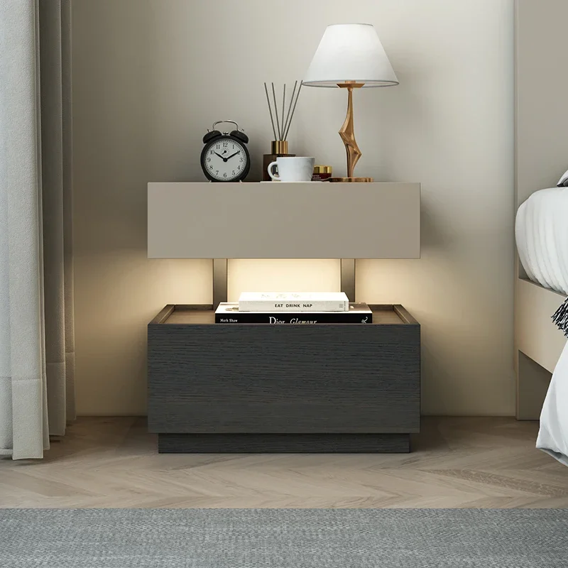 

Hanging Led Nightstands Wooden Floating Storage Industrial Unique Nightstands Modern Minimalist Mesa De Noche Bedside Cupboard