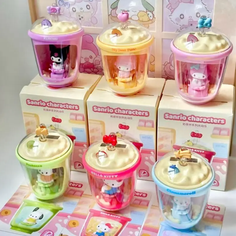 

Sanrio Characters Milk Tea Cup Light-up Action Figure Blind Box Anime Figure My Melody Hello Kitty Milk Tea Cup Desk Ornament