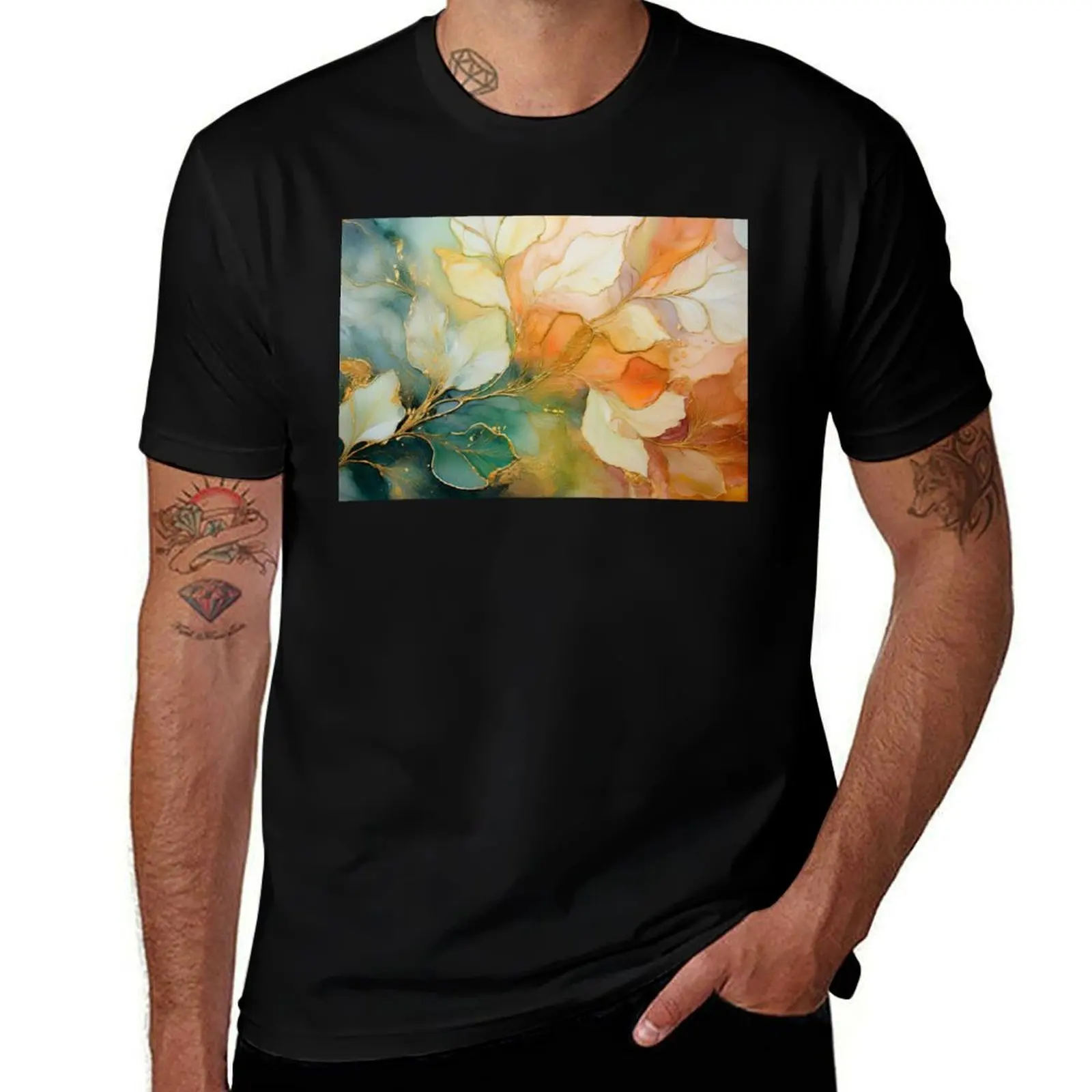 

Warm EARTHY Neutral VINTAGE leaves, boho leaf watercolour garden, neutral burnt orange and green leafy spring painting T-Shirt
