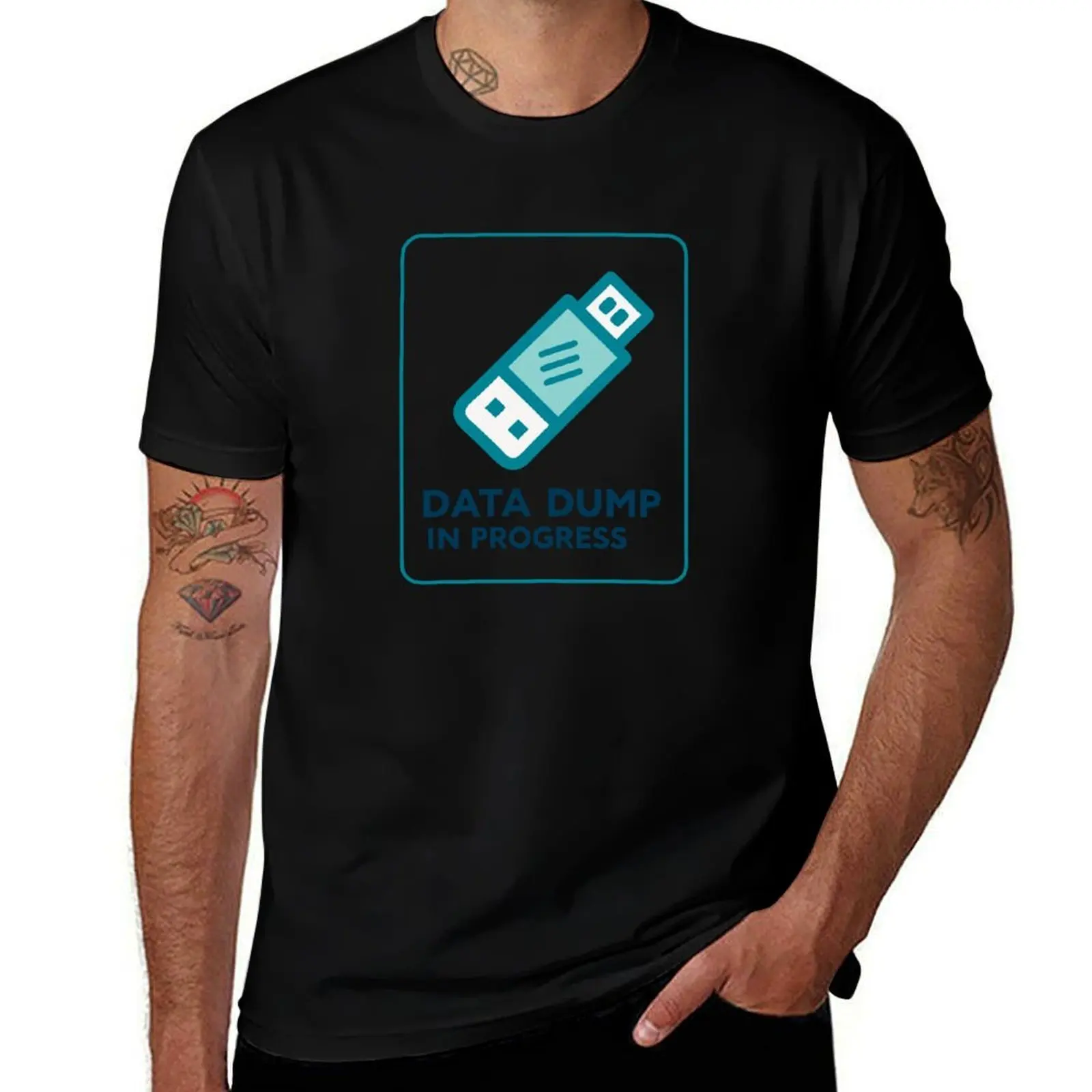 

Data Dump In Progress Neon USB Drive 2000s Print Sticker T-Shirt luxury t-shirt summer tops plus size tops Men's t-shirt