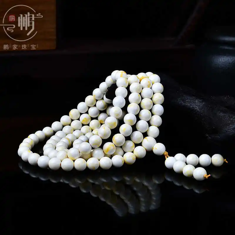 Premium Russian white honey 108 amber , Buddhist , necklace, bracelet, round , prayer beads