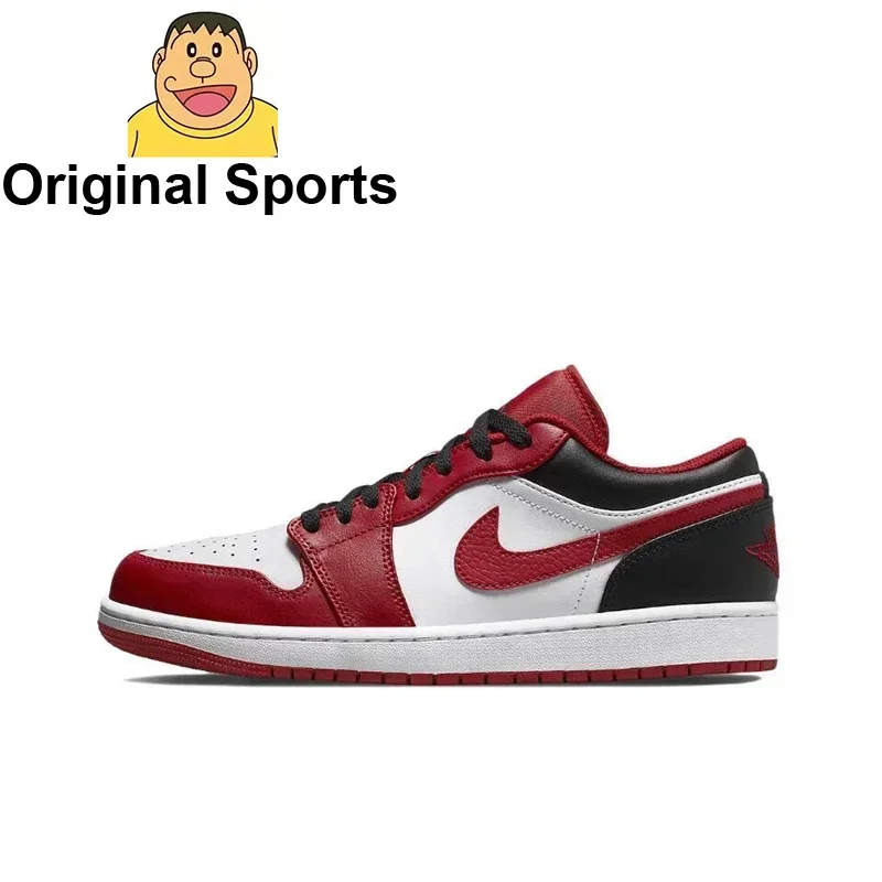 Original Air Jordan 1 low "Red Anti-Slip Low Top Retro Basketball Shoes Men's Sneakers Red and White and Black 553558-610