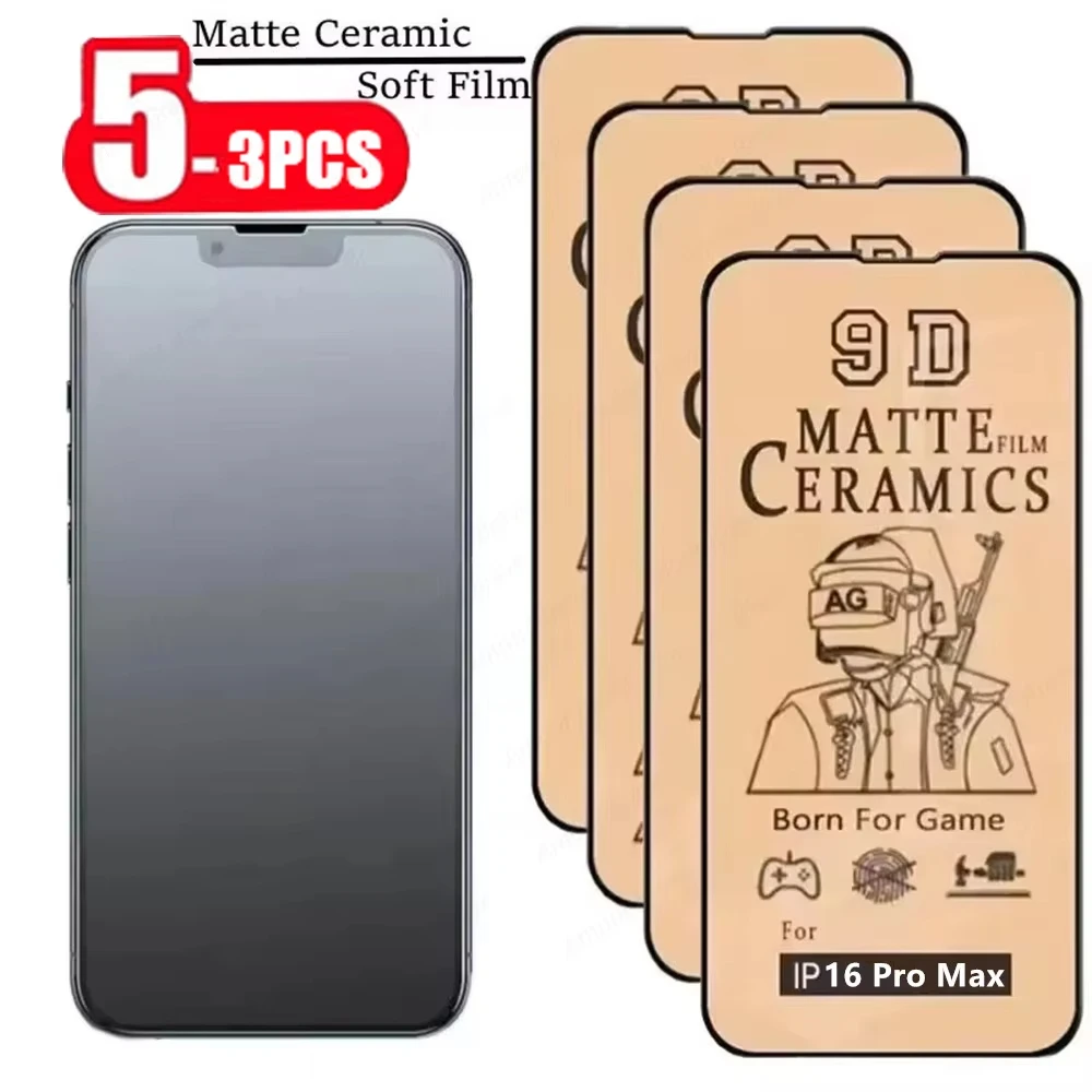 Película cerámica mate suave para iPhone 16 Pro 17 15 14 13 12 11 Pro Max 7 8 Plus X XS Max XR SE 2, protectores de pantalla sin vidrio, 3-5 Uds.