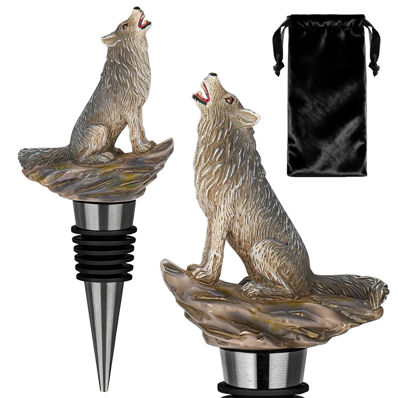 

Howling Wolf Wine Bottle Stopper Decorative Animal Figurine Wine Saver Reusable Wine Accessory for Bar Home Wedding Party Gift