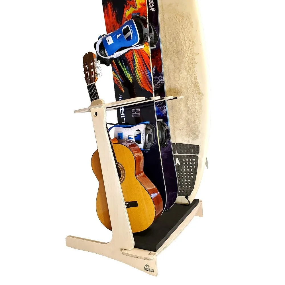 Premium Freestanding Vertical Surfboard Rack Masterfully Crafted Birch Wood Surfboard Stand for 4 Surfboards Wakeboards