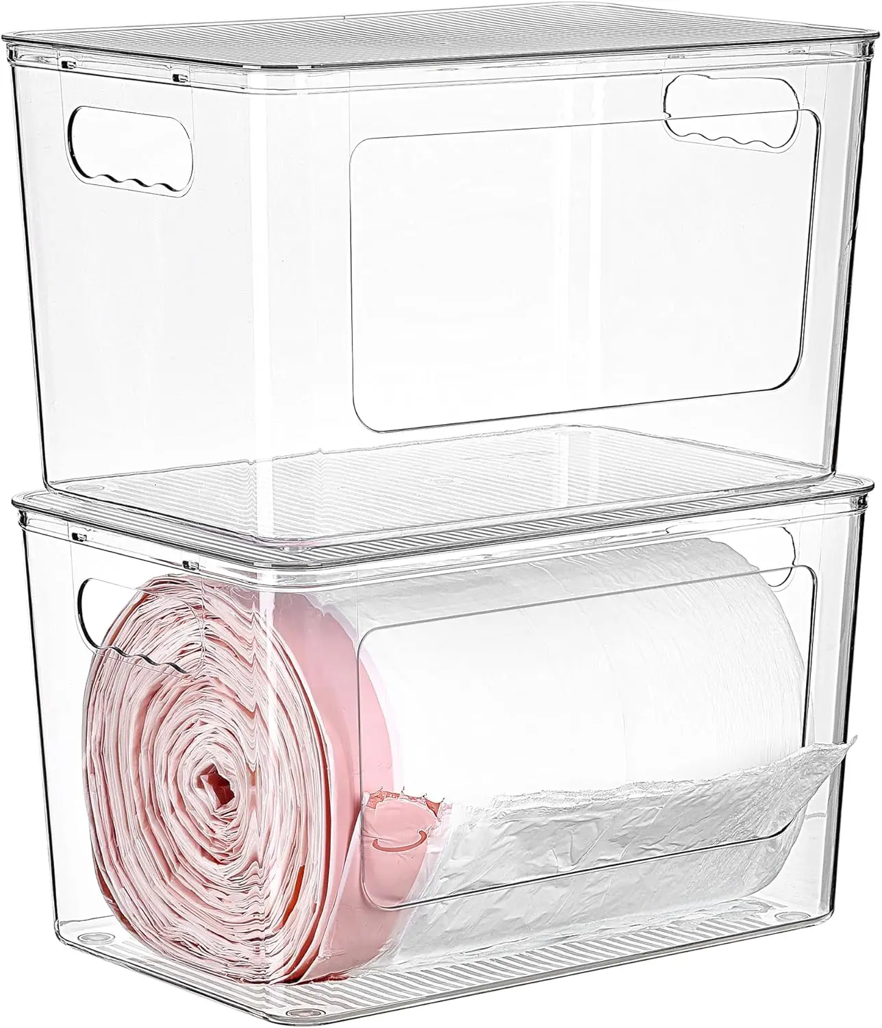 

2-Pack Stackable Trash Bag Dispenser for 13/30/33 Gallon Bags, Clear Organizer for Kitchen Sink & Laundry Room Storage