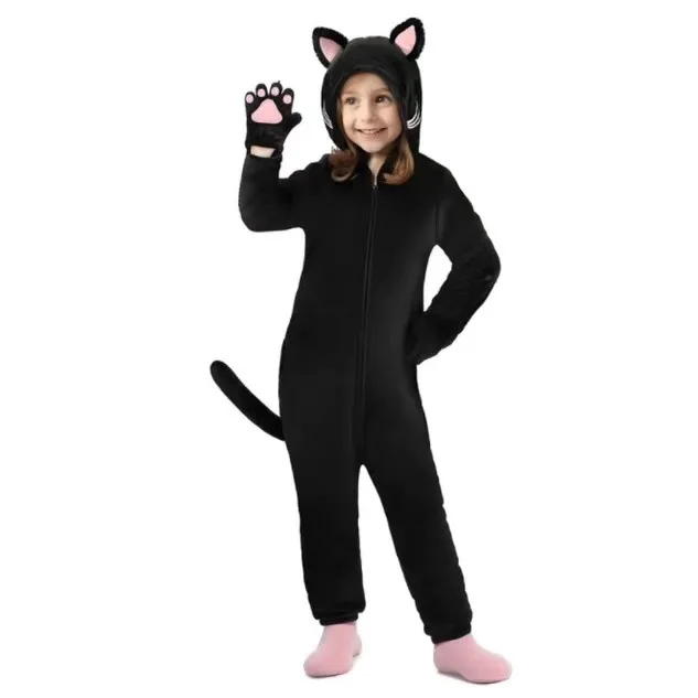 Cross-Border New Girls Halloween Costume  Suit Stage Black  Animal Onesie Children Performance Clothes Soft Velvet Mate...
