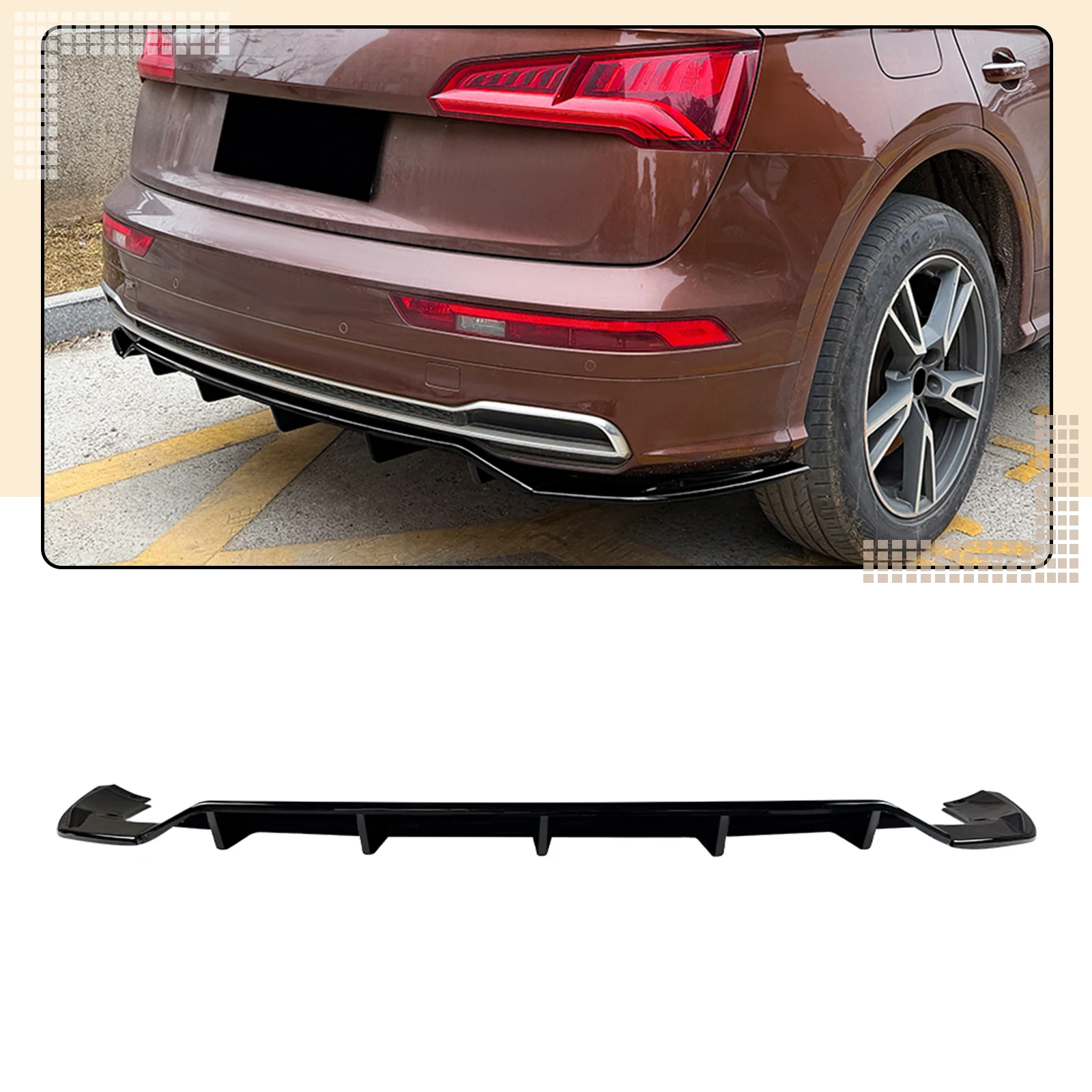 Rear Bumper Diffuser Spoiler Lip For Audi Q5 FY Sline 2018-2020 S-Line Gloss Black/Carbon Fiber Look Tail Boot Splitter Guard