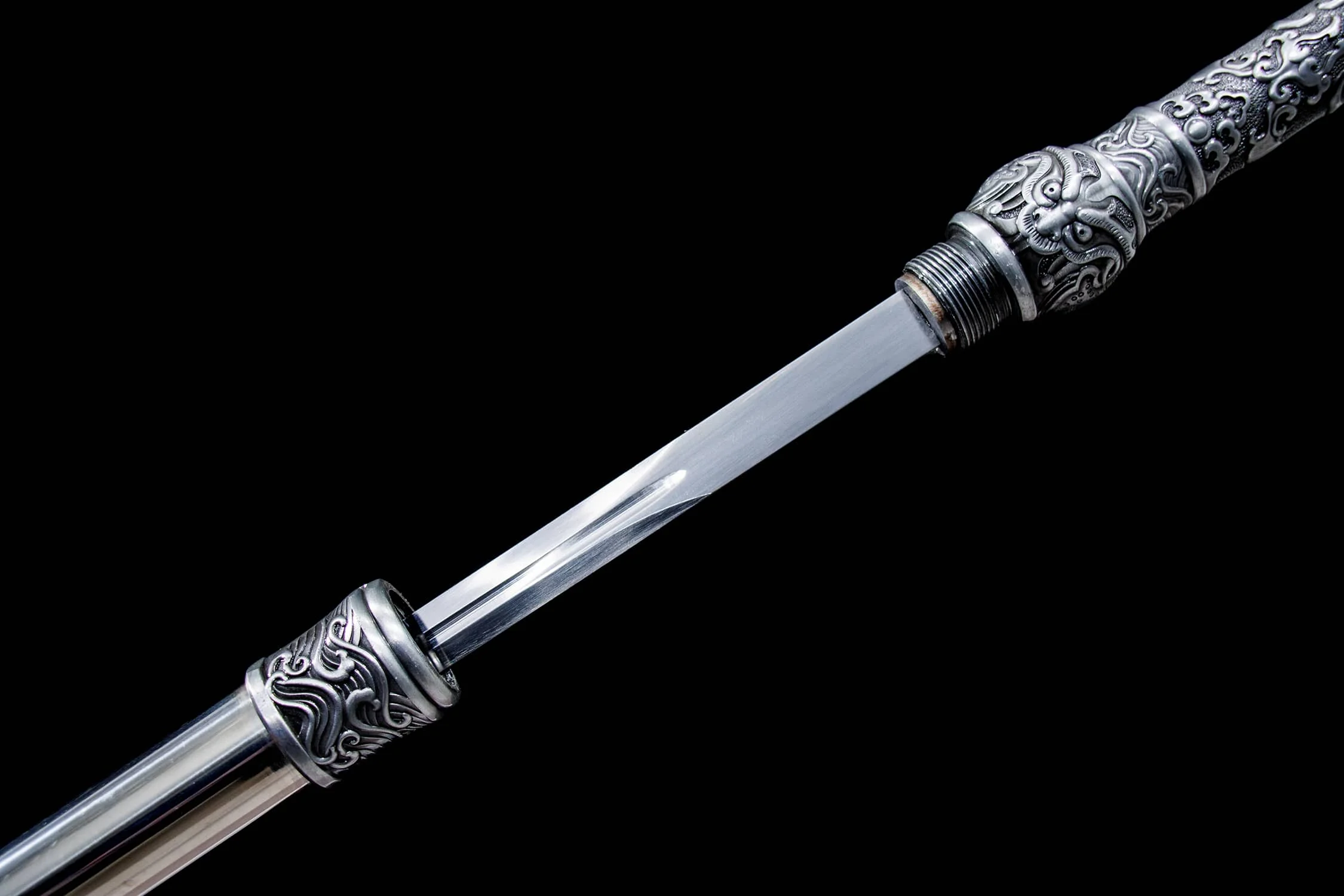 Reverse-mounted 179cm silver dragon staff sword,sharp walking stick sword,samurai,full tang,stainless steel sheath, katana ninja