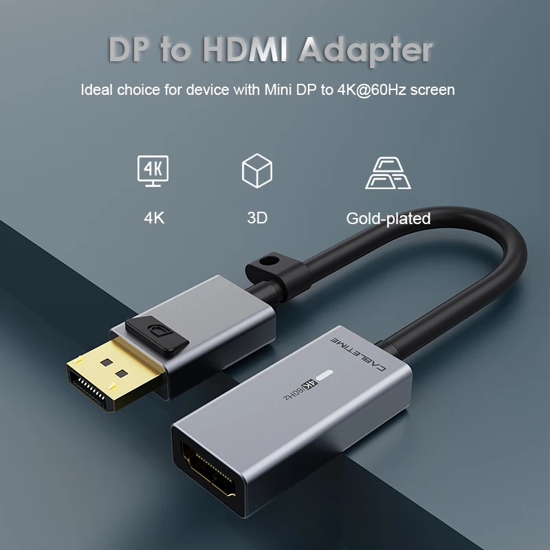 CABLETIME 4K 60Hz DisplayPort to HDMI Adapter Video Converter Cable DP to HDMI Adapter for Laptop PC Macbook Switch