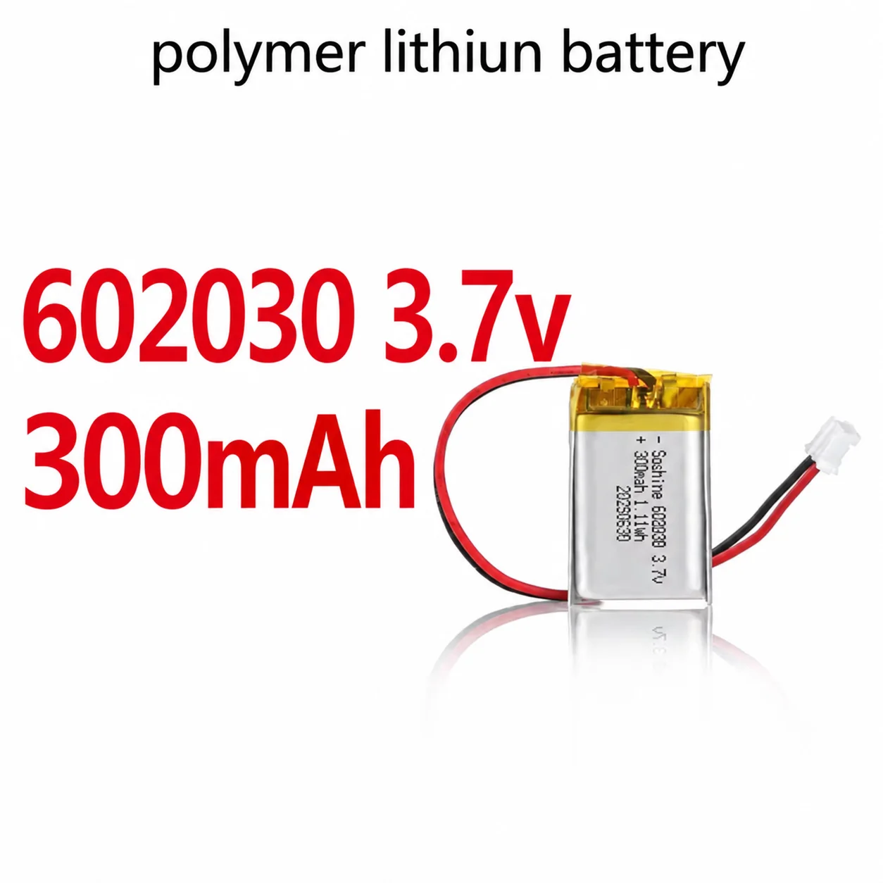 602030 3.7V 300mAh Rechargeable Li-ion Polymer Battery | For Bluetooth Headsets Speakers Monitors Self-Timers