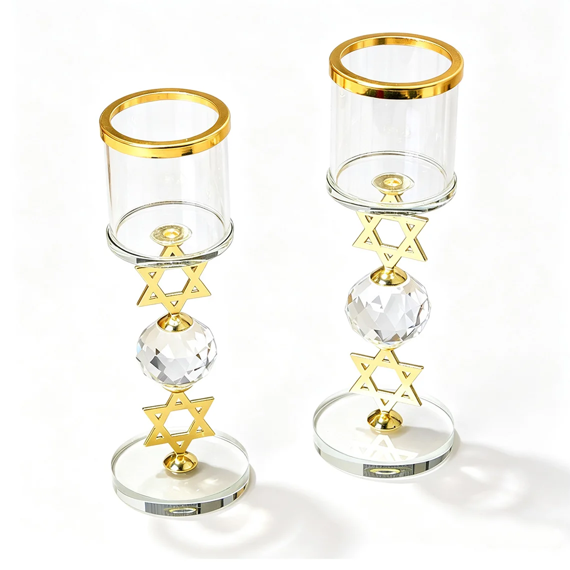 2Pcs Star of David Hexagram Crystal Candle Holder, Jewish Sacred Altar Candlestick for Ritual Table Decor