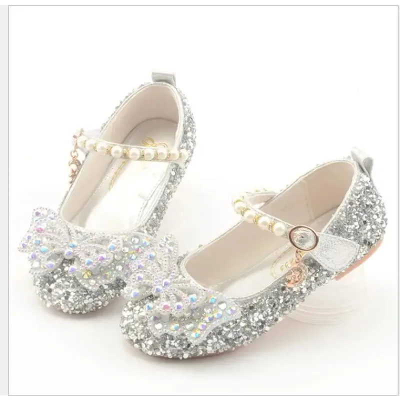 New Children Leather Shoes Rhinestone Bow Princess Girls Party Dance Shoes Baby Student Flats Kids Performance Shoes