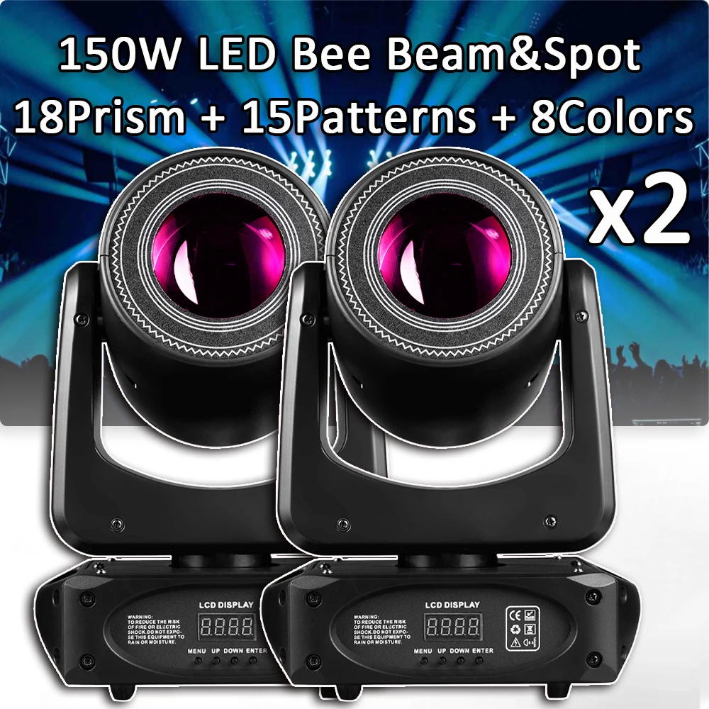 

2Pcs/Lot 150W LED Moving Head 18Facet Prism DJ Projector DMX 512 Fanciful Spot Light For Disco Wedding Party Nightclub Lights