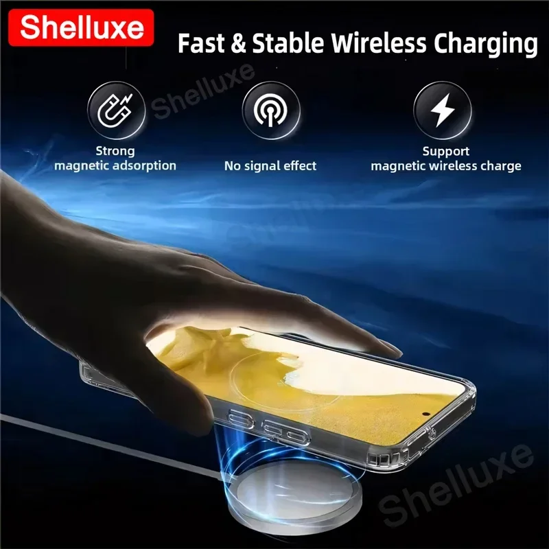 For Magsafe Magnetic Case Shelluxe For Samsung Galaxy S25 S24 S23 Ultra S22 Plus S25+ Wireless Charging Shockproof Clear Cover