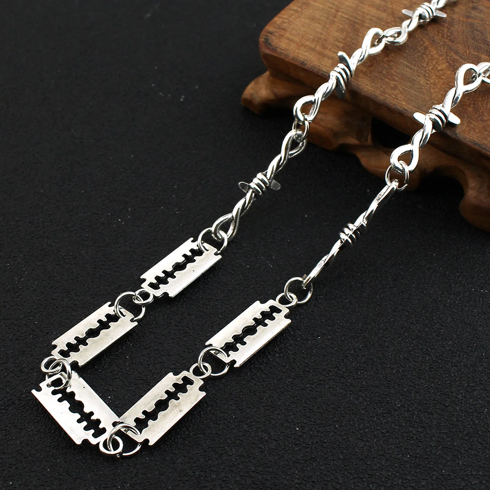Stainless Steel Blade Razor Necklaces Gothic Punk Men Jewelry Sliver Color Metal Pendant Necklace Hiphop Unique Festival Gift