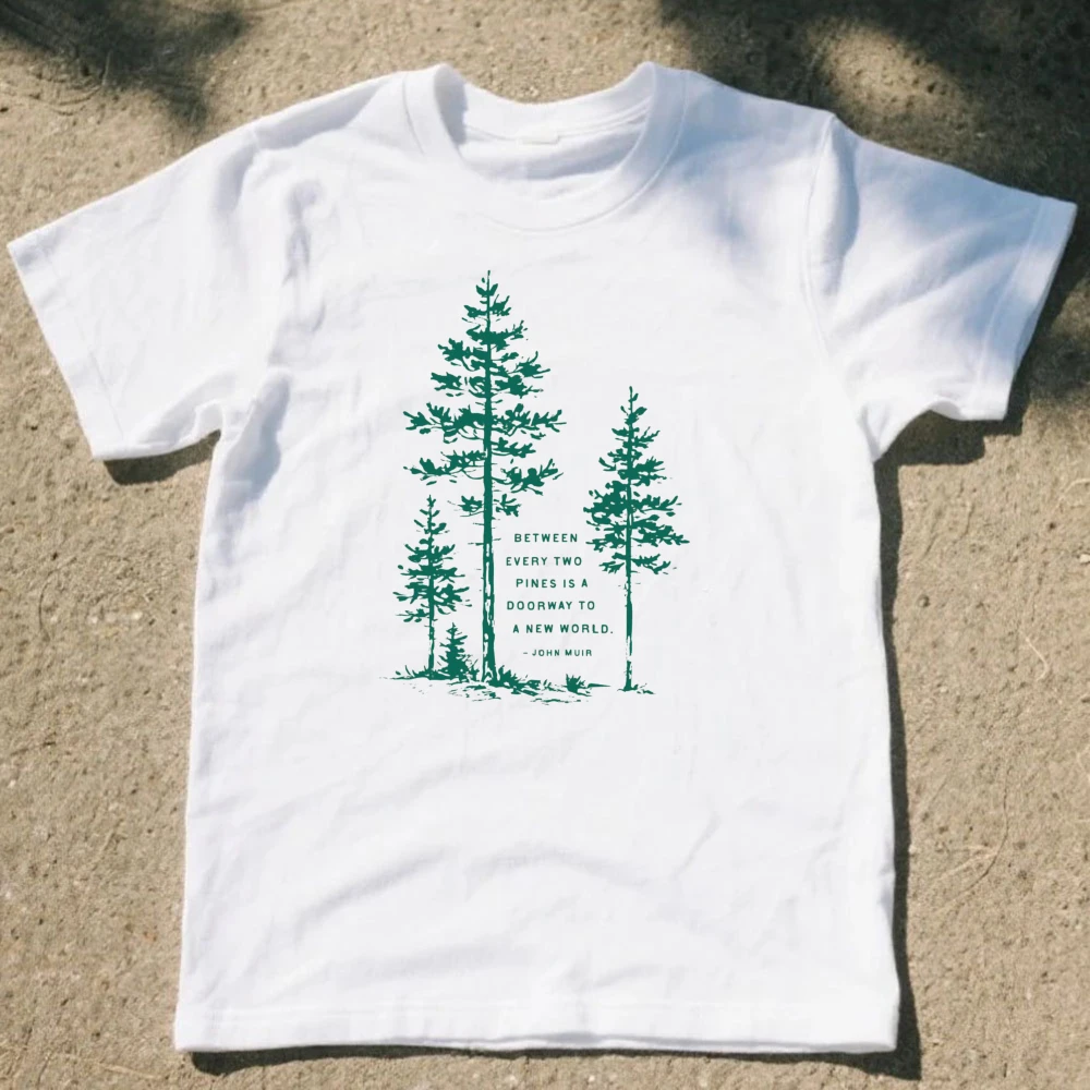 Between Two Pines Forest Shirt Nature Lover Hiking Outdoors Foraging Women Graphic Print Summer Clothes Harajuku Loose Tees
