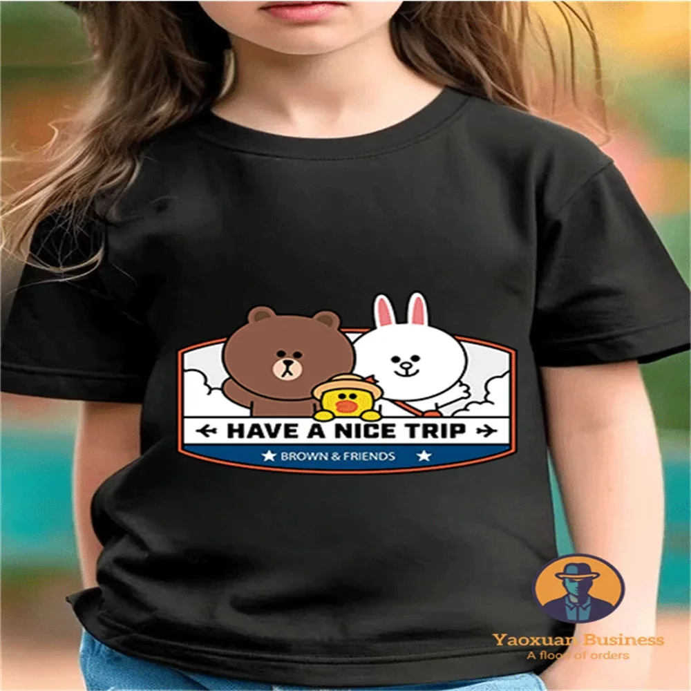 

BROWN Anime Printed 2-14Y Boys Girls T Shirt Pure Cotton Summer Cool Breathable Clothing