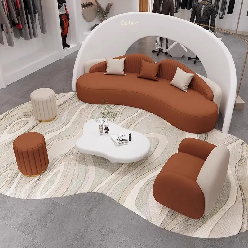 

！@Luxury Modern Two Tone Curved Sofa Set Soft Fabric Upholstered Seating for Home Office Living Room Hotel Clubhouse Reception