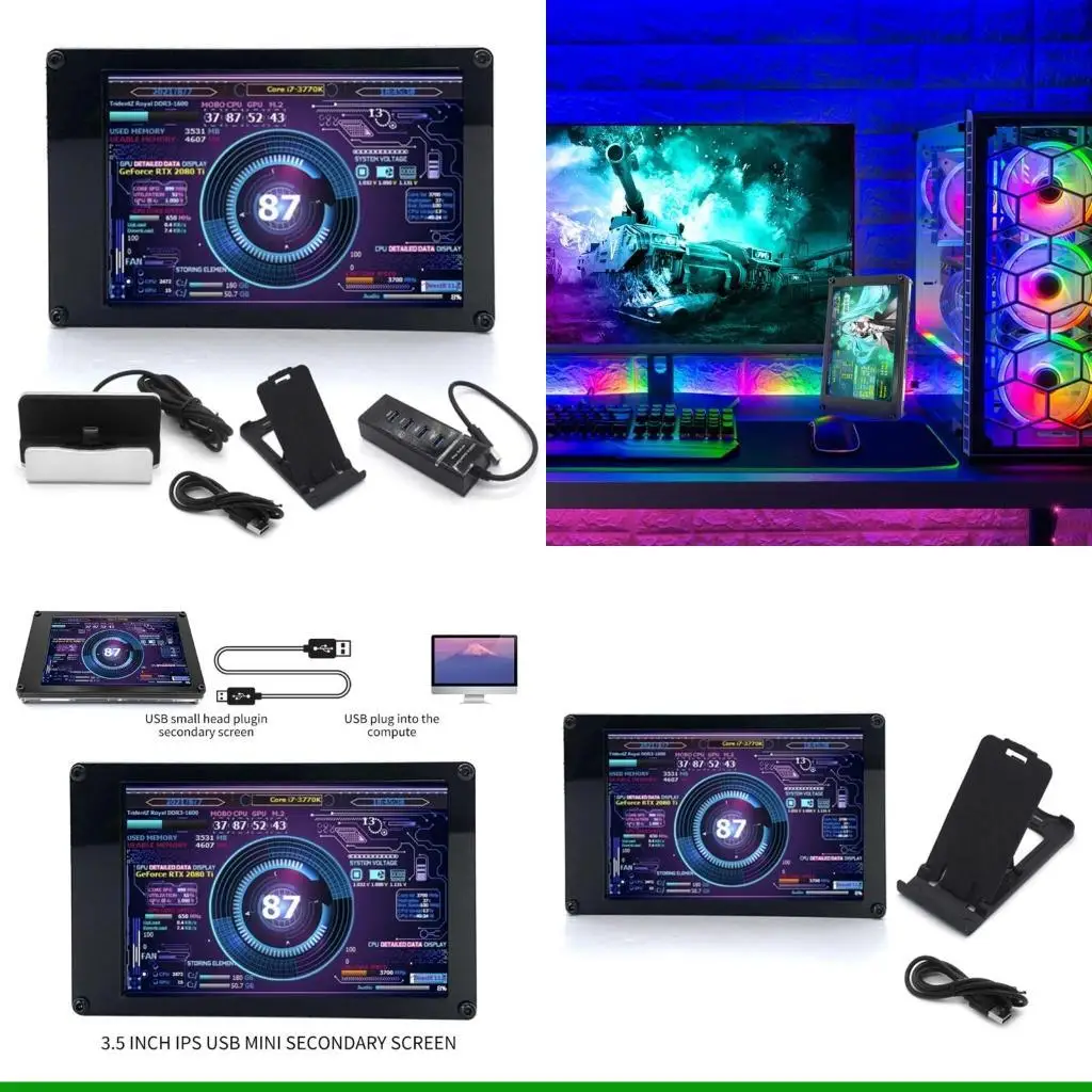 شاشة U55C مقاس 3.5 بوصة 480x320 IPS TYPEC لجهاز Aida64 PC CPU لمراقبة درجة حرارة الكمبيوتر