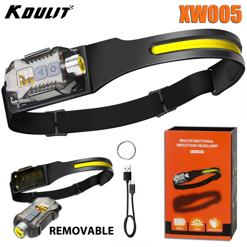 KDULIT XW005 LED Sensor Headlamp USB C Rechargable Detachable Headlight Led Head Torch Built-in Battery Fishing Camping Lantern