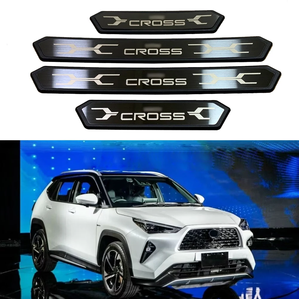 Car Accessories For Toyota Yaris Cross 2023 2024 Door Sill Protection Auto Threshold Trim Scuff Plate Pedal Styling Stickers