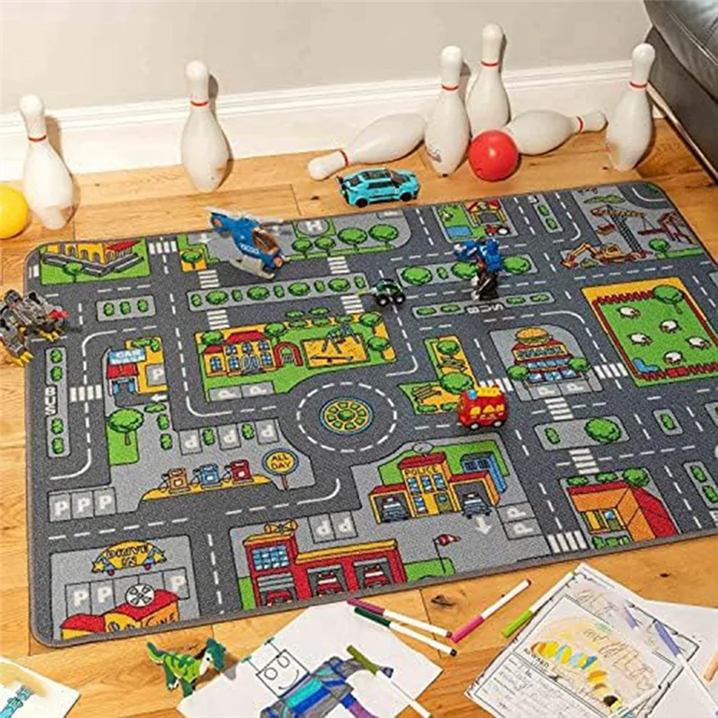 子供用キッズガールズシティタウンカーロードインタラクティブプレイルームプレイマットソフトプレイカーペットマット-y41a